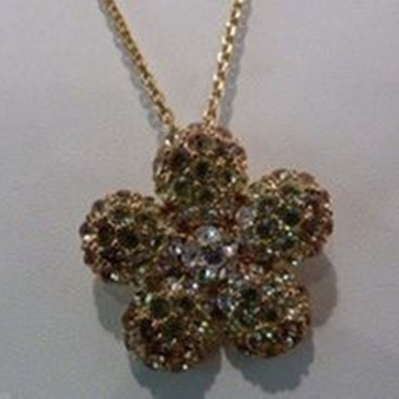 Nolan Miller Designer Gold-tone Pavé Flower Pin Brooch Pendant & 16 In Necklace - Picture 2 of 10
